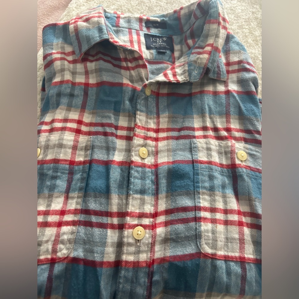 J. Crew Mens Checkered Shirt - Blue, Red, and White